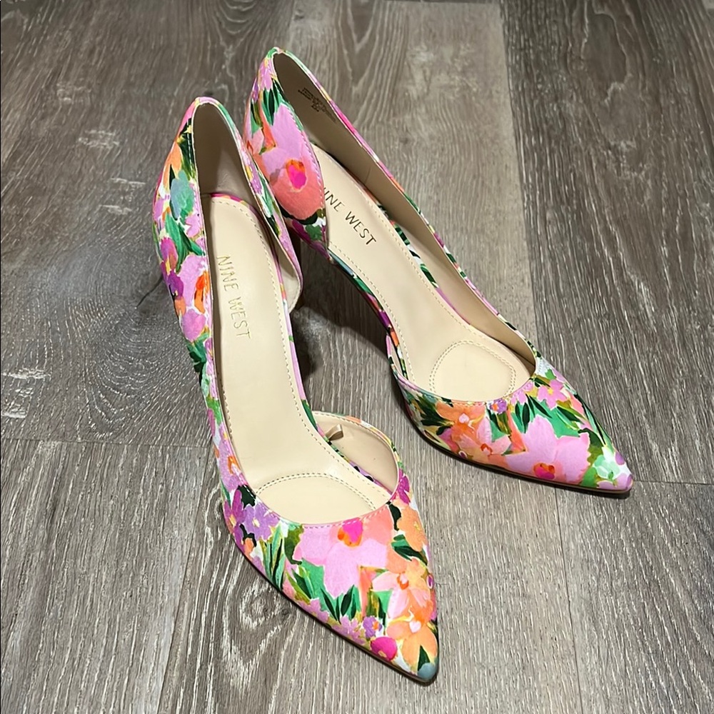 Nine West Floral Heels - Pink and Orange